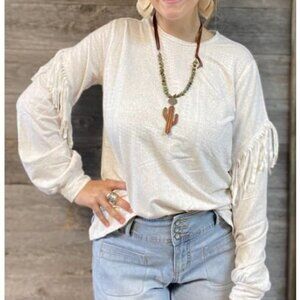 Cruel Girl Women's Medium Long Fringe Sleeve Pullover Top